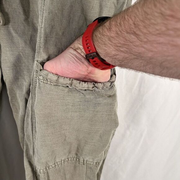 NWOT Nichole Miller Cargo Joggers Women's Medium Light Green Linen Bl Drawstring - Picture 5 of 12